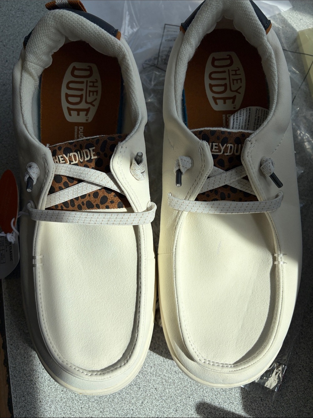 Hey Dude Cream Slip-On Sneakers with Leopard-Print Tongue - Picture 10 of 10